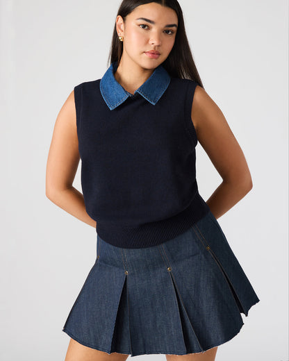 JEANE Sweater Vest Knit Collared Sleeveless Women's Top - Steve Madden