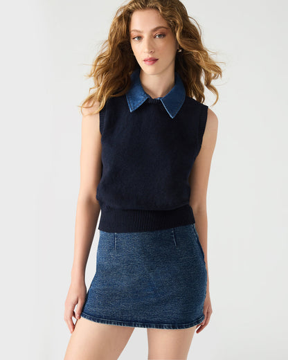 JEANE Sweater Vest Knit Collared Sleeveless Women's Top - Steve Madden