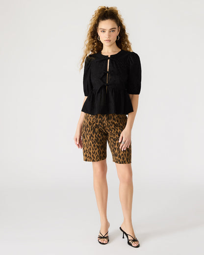 PAULA Top Black Short-Sleeved Tie-Front Eyelet Top - Steve Madden