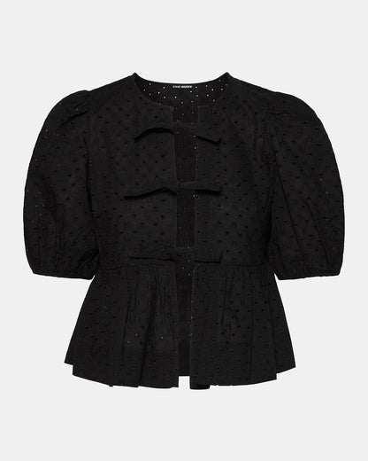 PAULA Top Black Short-Sleeved Tie-Front Eyelet Top - Steve Madden