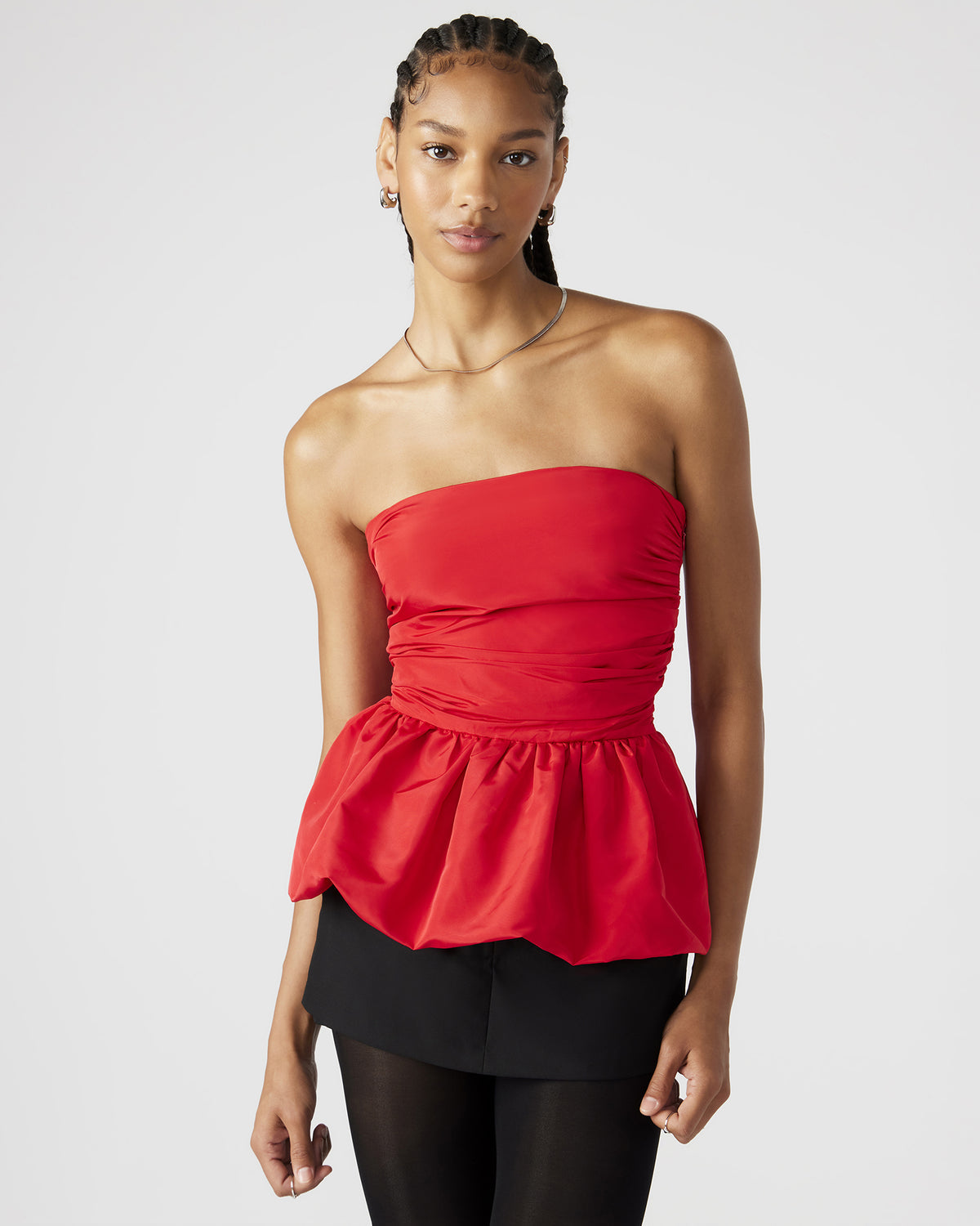 AMARI Top Red | Women's Bubble-Hem Taffeta Strapless Top - Steve Madden