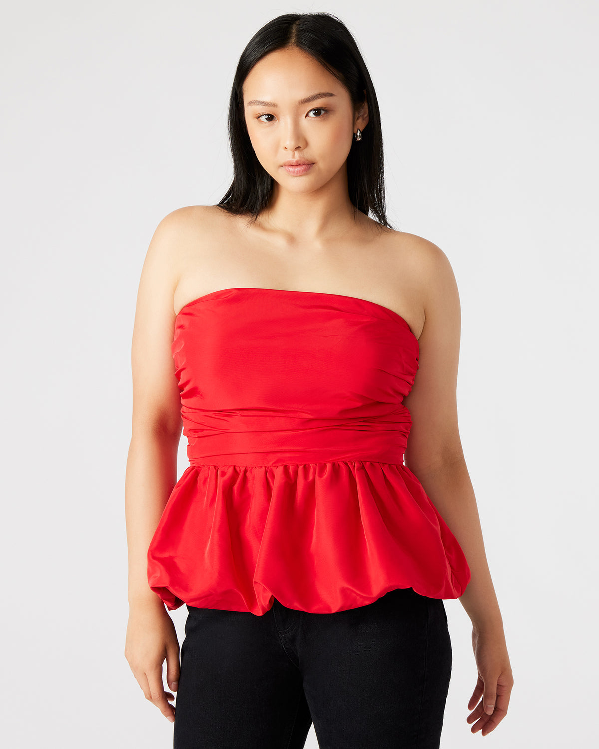 AMARI Top Red | Women's Bubble-Hem Taffeta Strapless Top - Steve Madden