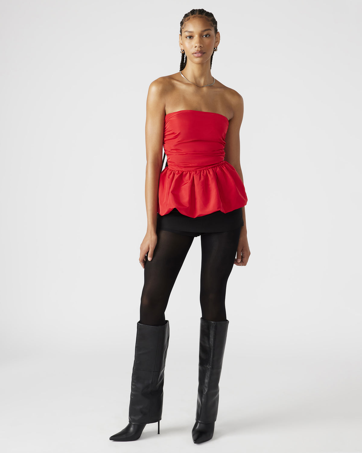 AMARI Top Red | Women's Bubble-Hem Taffeta Strapless Top - Steve Madden