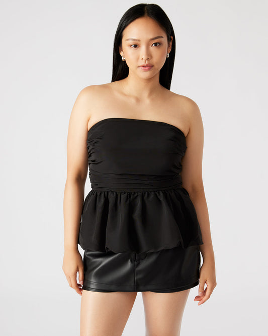 AMARI Top Black | Women's Bubble-Hem Taffeta Strapless Top - Steve Madden