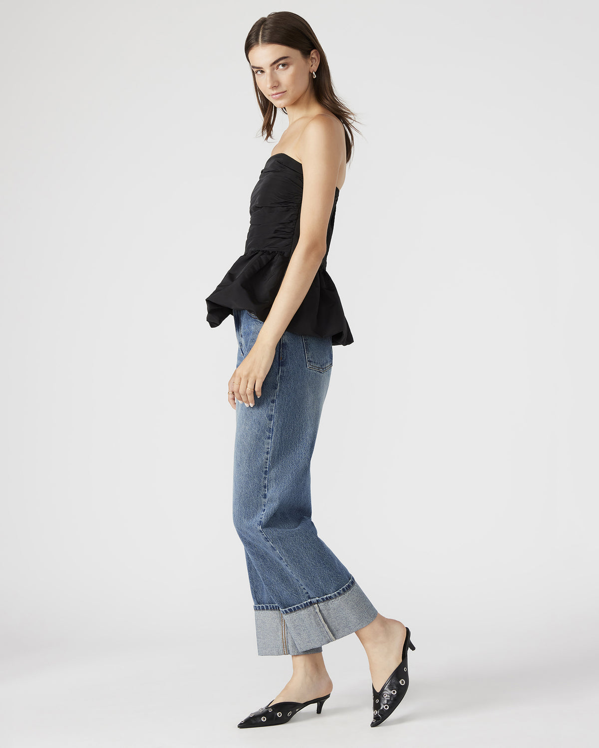 AMARI Top Black | Women's Bubble-Hem Taffeta Strapless Top - Steve Madden