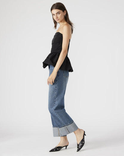 AMARI Top Black | Women's Bubble-Hem Taffeta Strapless Top - Steve Madden