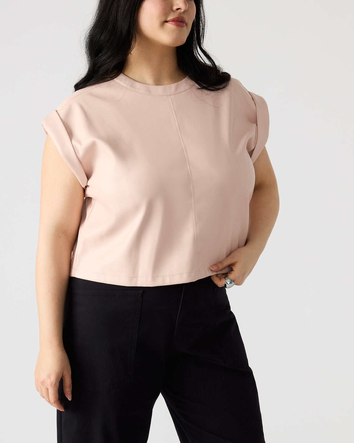 CAT Rose Women's Short-Sleeved Faux Leather Top - Steve Madden