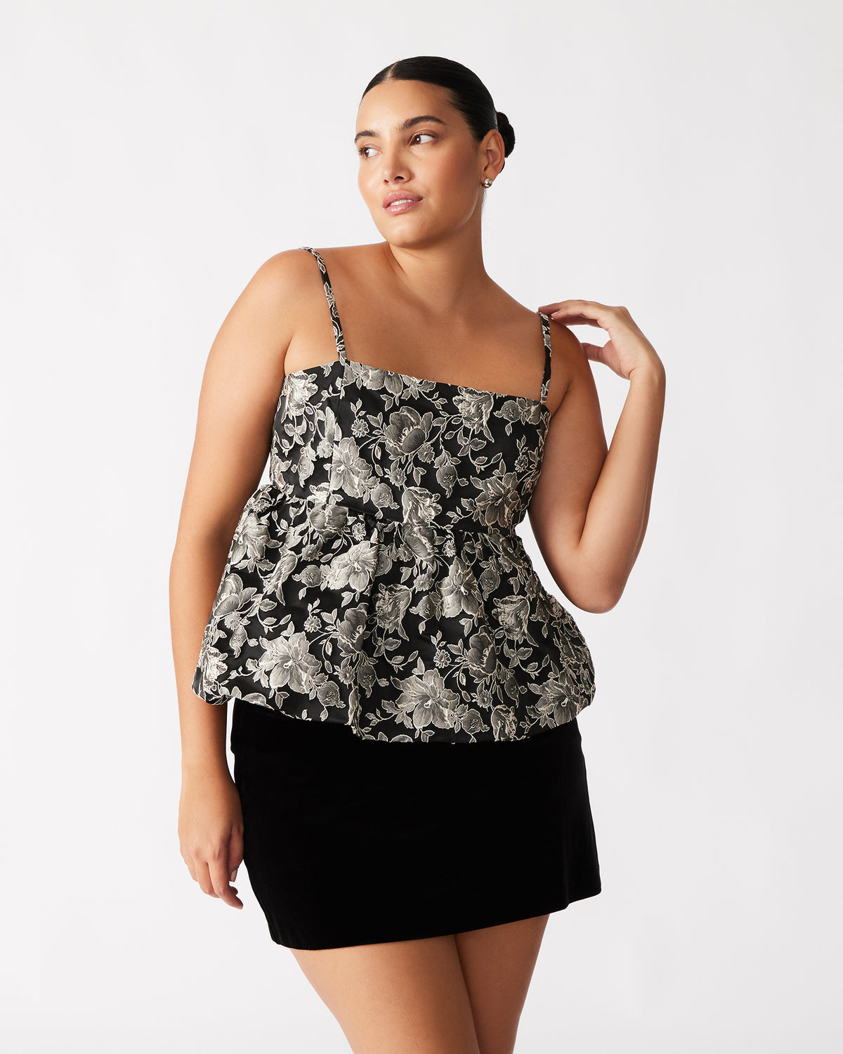 BODI Top Black Multi | Women's Bubble-Hem Taffeta Camisole Top - Steve Madden