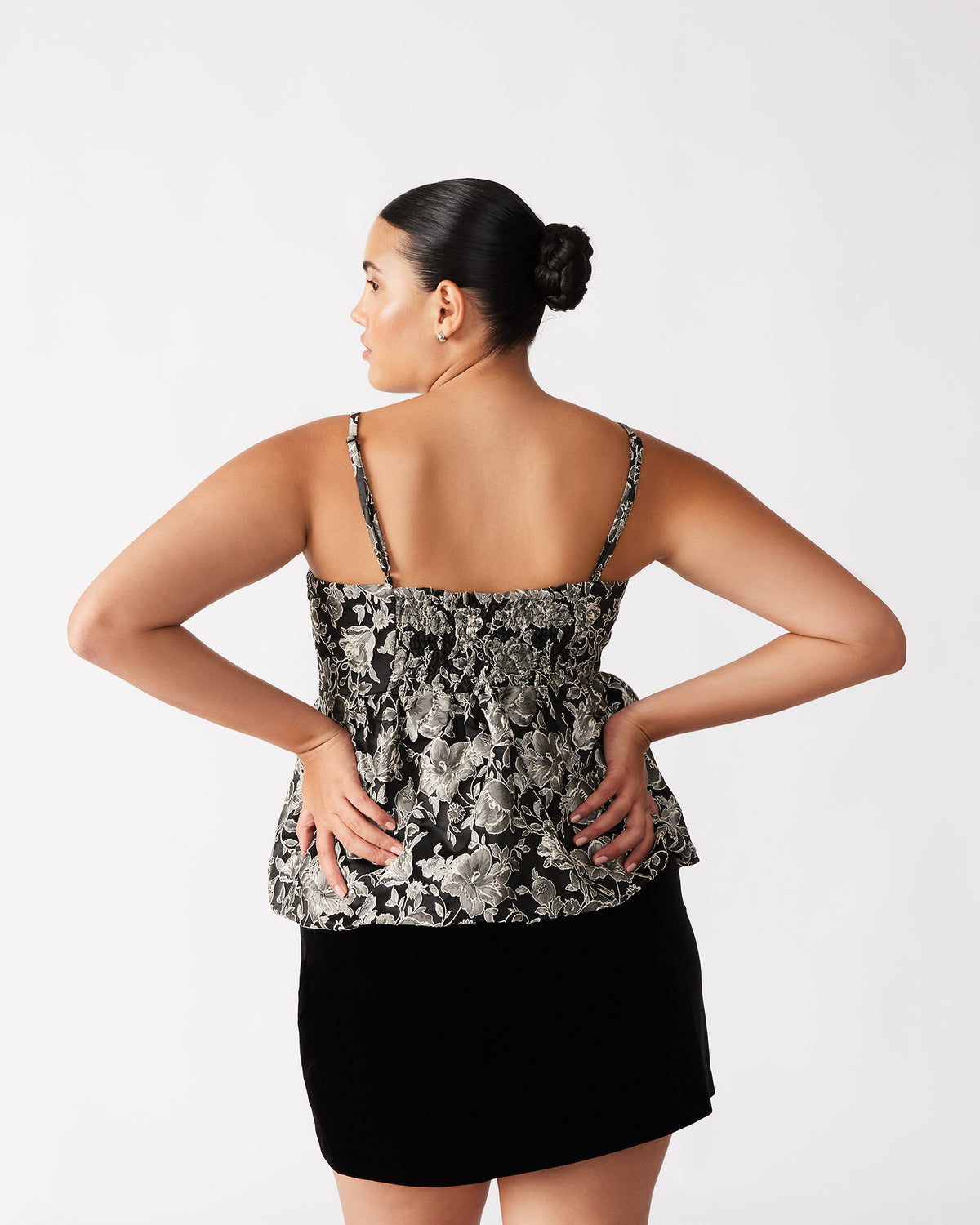 BODI Top Black Multi | Women's Bubble-Hem Taffeta Camisole Top - Steve Madden