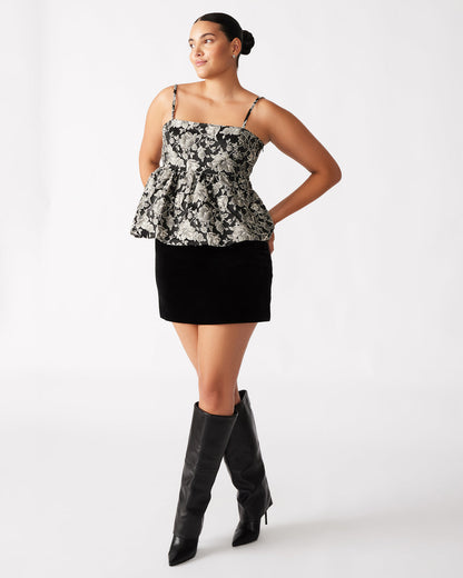 BODI Top Black Multi | Women's Bubble-Hem Taffeta Camisole Top - Steve Madden