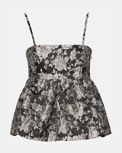 BODI Top Black Multi | Women's Bubble-Hem Taffeta Camisole Top - Steve Madden