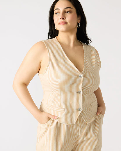 SELENE Khaki Women's Button-Up Sleeveless Fabric Vest Top - Steve Madden