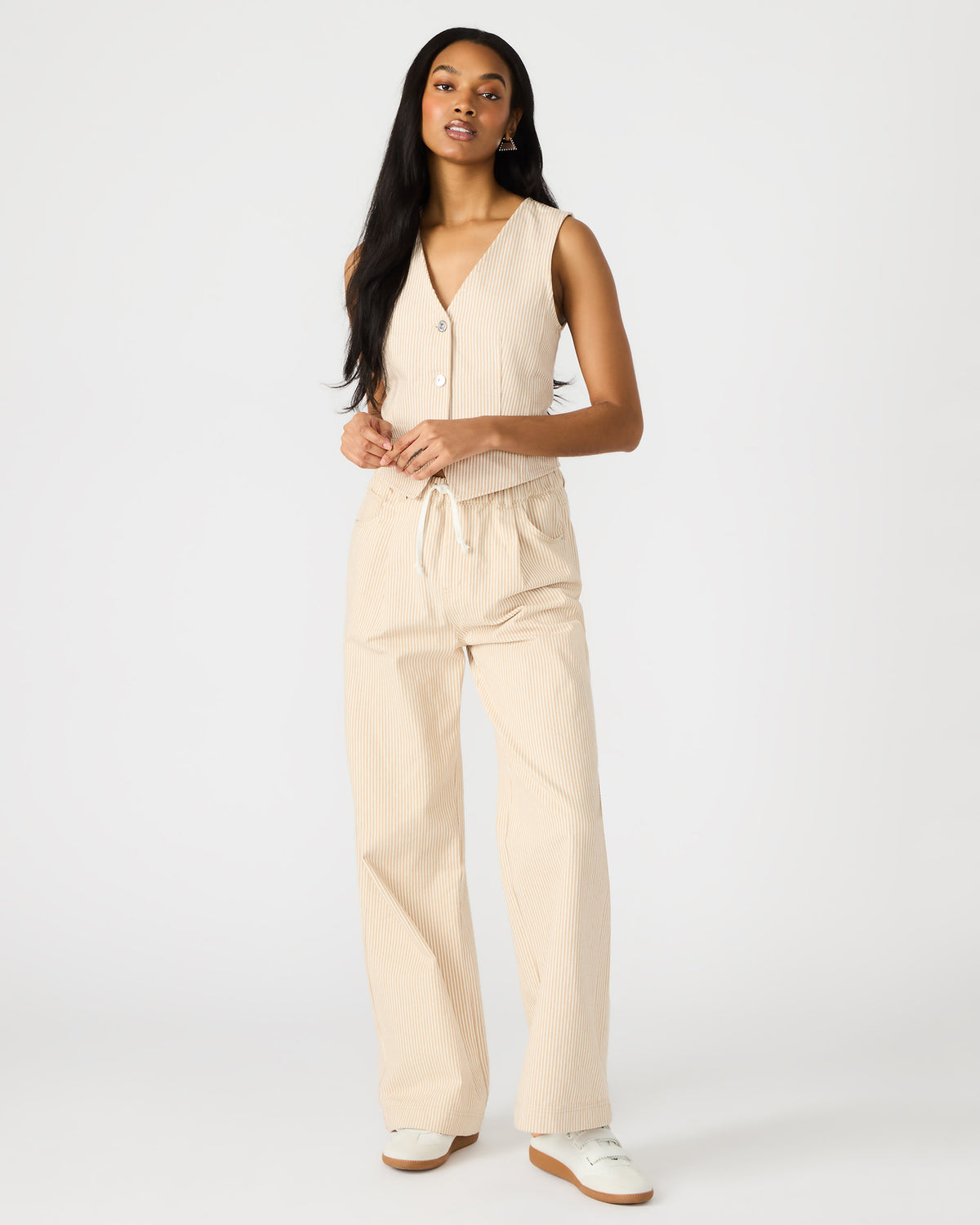 SELENE Khaki Women's Button-Up Sleeveless Fabric Vest Top - Steve Madden