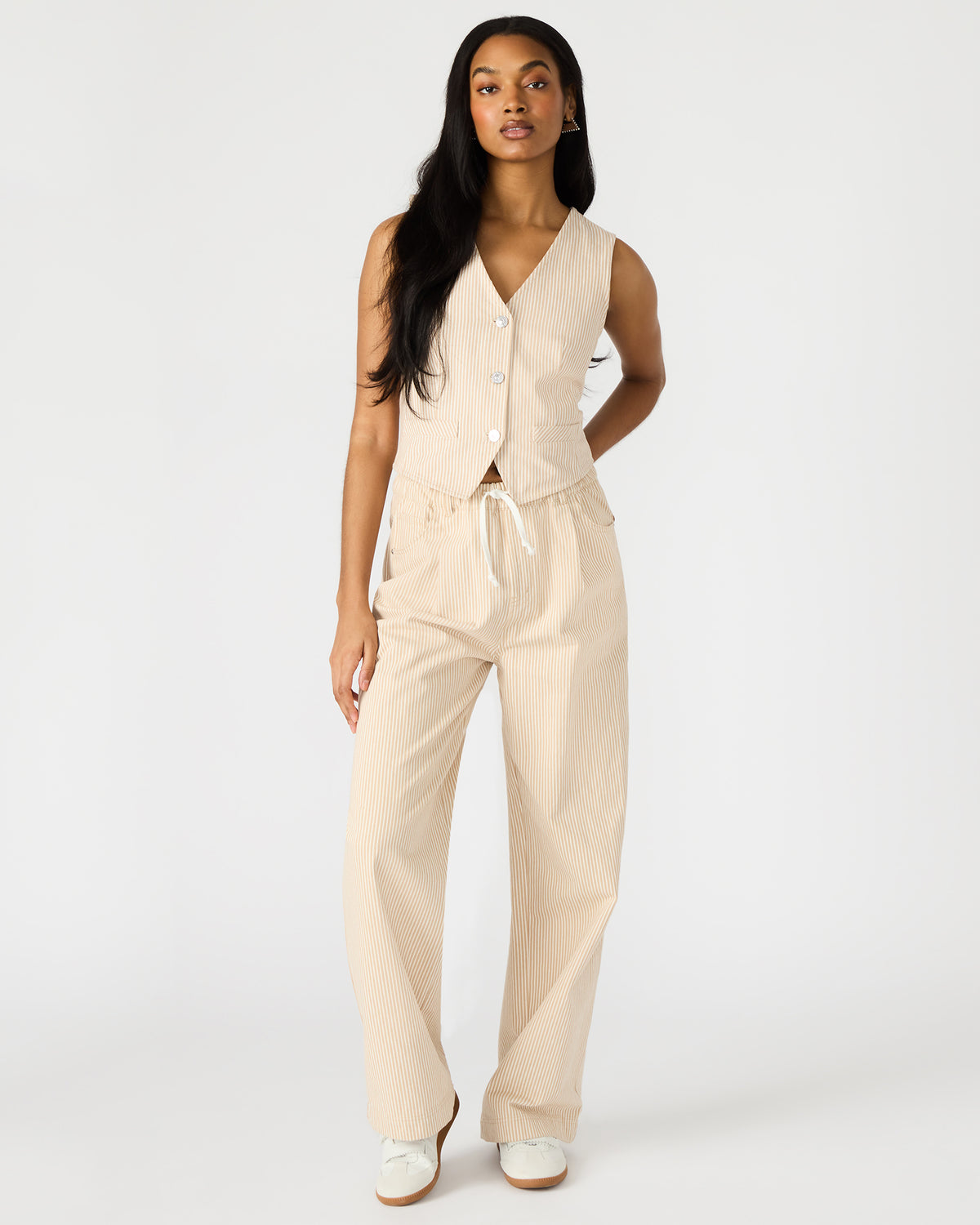 SELENE Khaki Women's Button-Up Sleeveless Fabric Vest Top - Steve Madden