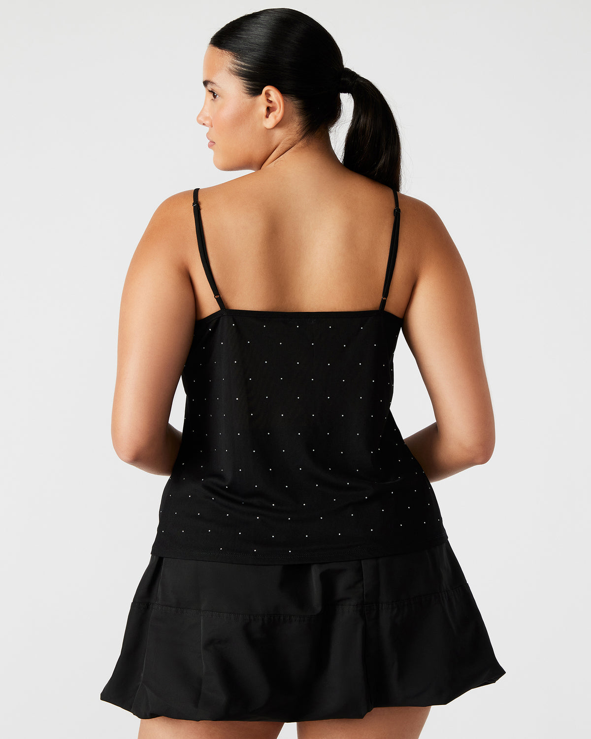 INDY Top Black | Women's Tie Fastening Rhinestone Camisole Tank Top - Steve Madden