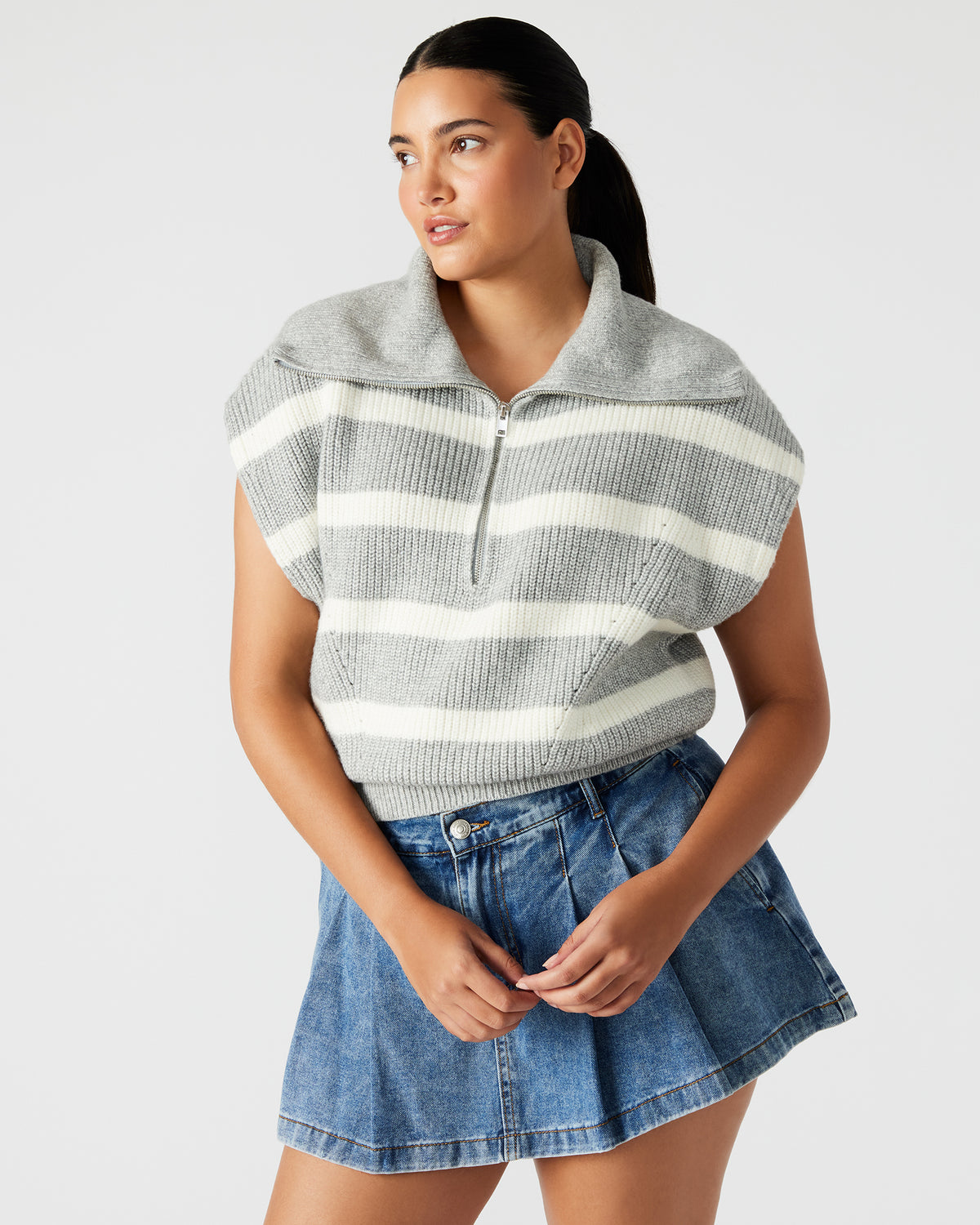 EASTON Sweater Grey | Sleeveless Hooded Sweater - Steve Madden