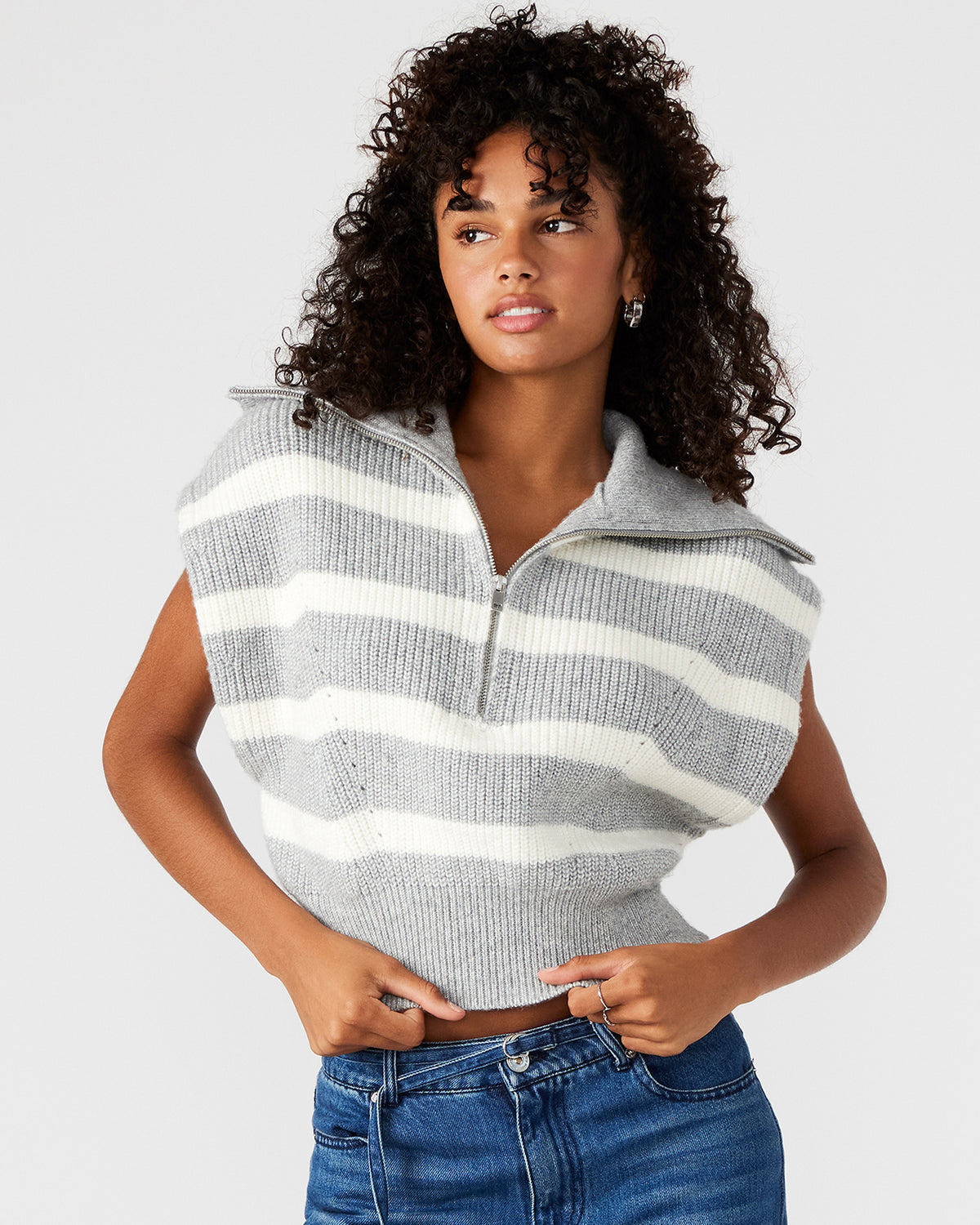 EASTON Sweater Grey | Sleeveless Hooded Sweater - Steve Madden