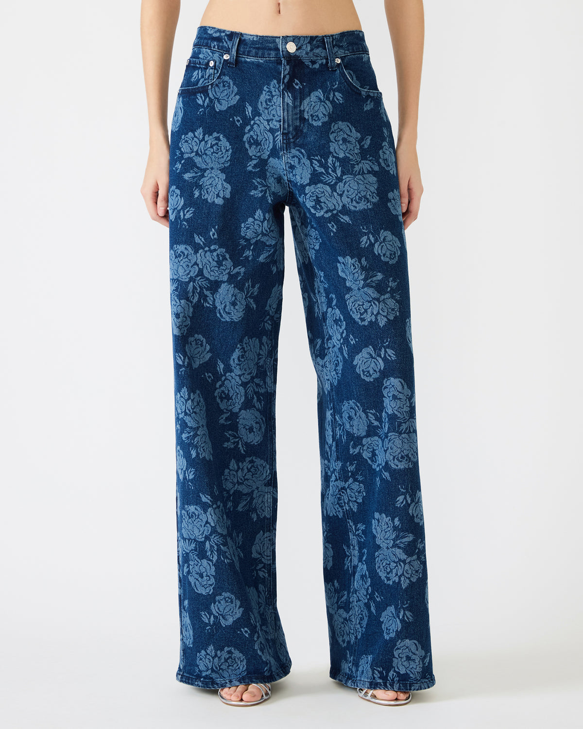 JAXON Rose Frost Wide-Leg Denim Floral Print Women's Jeans - Steve Madden