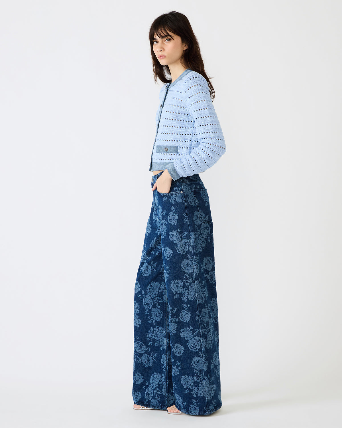 JAXON Rose Frost Wide-Leg Denim Floral Print Women's Jeans - Steve Madden