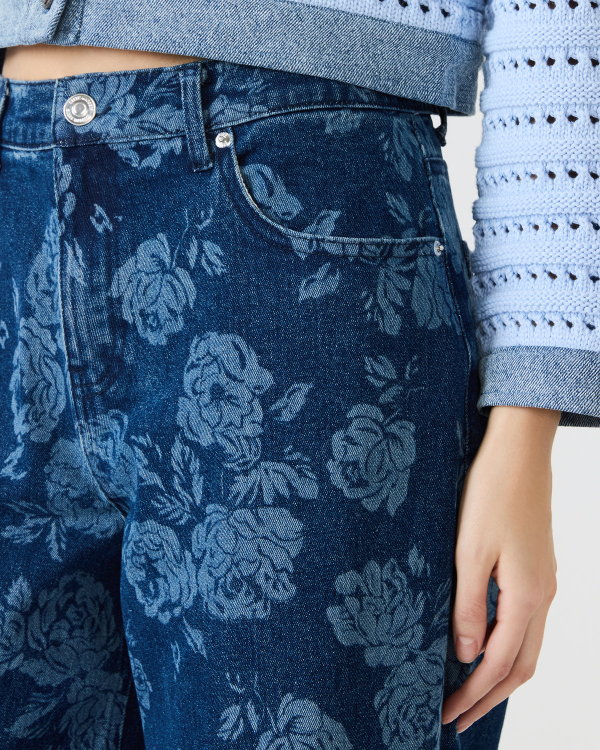 JAXON Rose Frost Wide-Leg Denim Floral Print Women's Jeans - Steve Madden