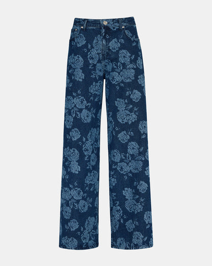 JAXON Rose Frost Wide-Leg Denim Floral Print Women's Jeans - Steve Madden