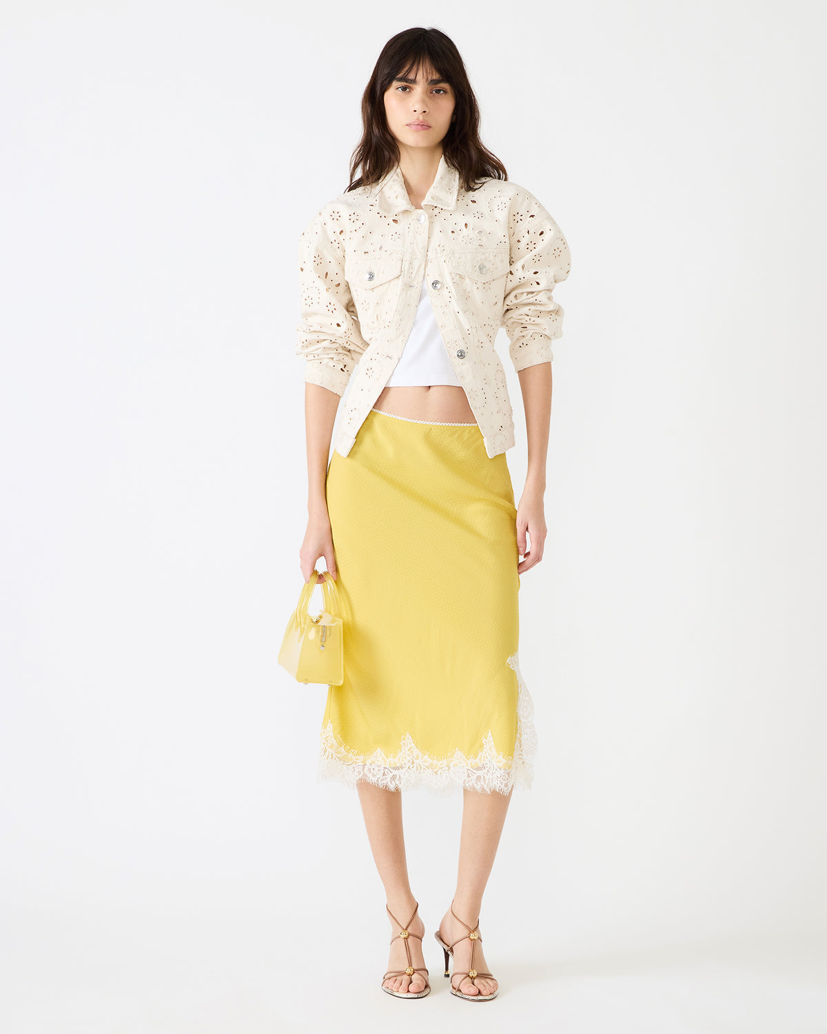 CINTHIA Golden Lime Lace Trime Women's Midi Skirt - Steve Madden