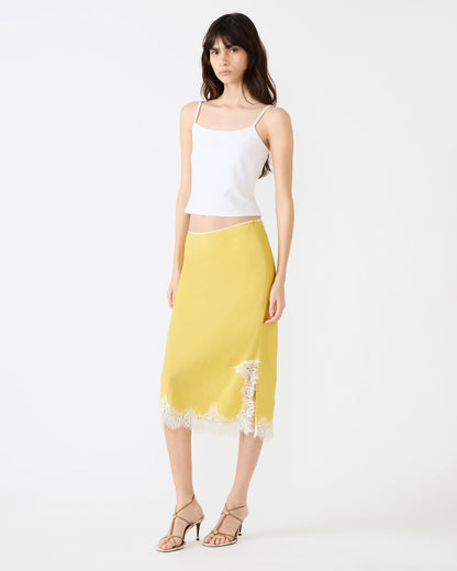 CINTHIA Golden Lime Lace Trime Women's Midi Skirt - Steve Madden