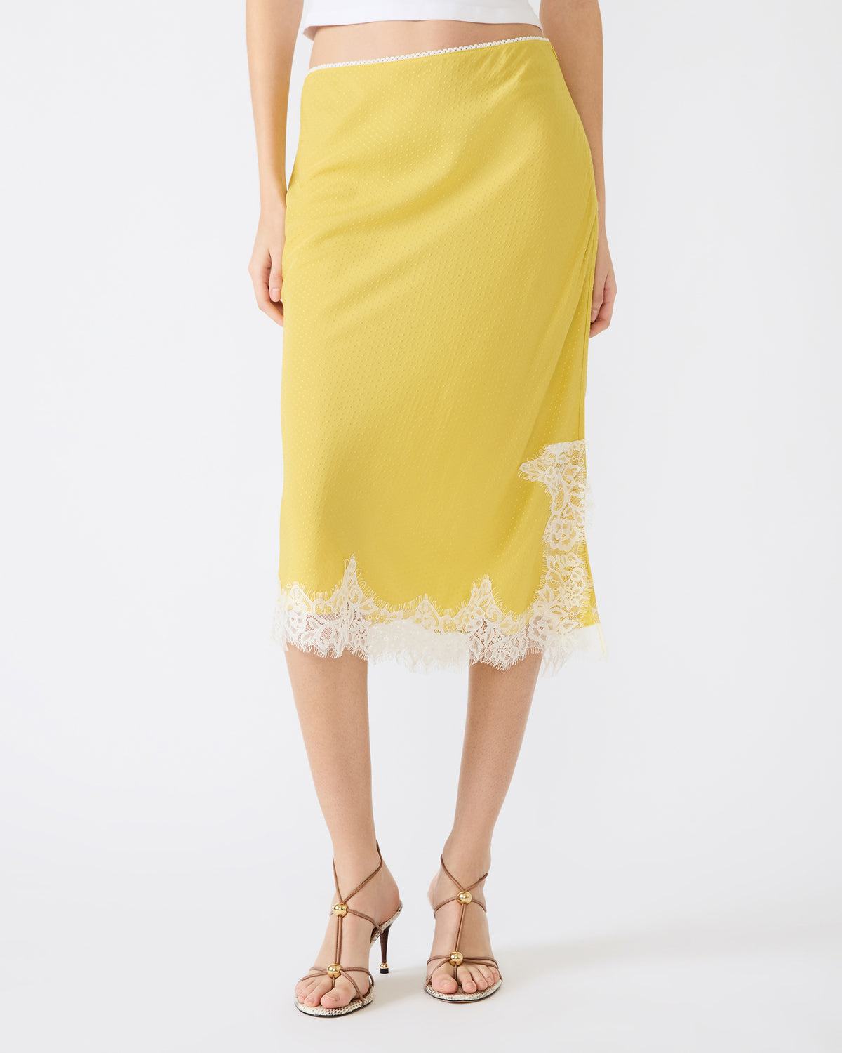 CINTHIA Golden Lime Lace Trime Women's Midi Skirt - Steve Madden