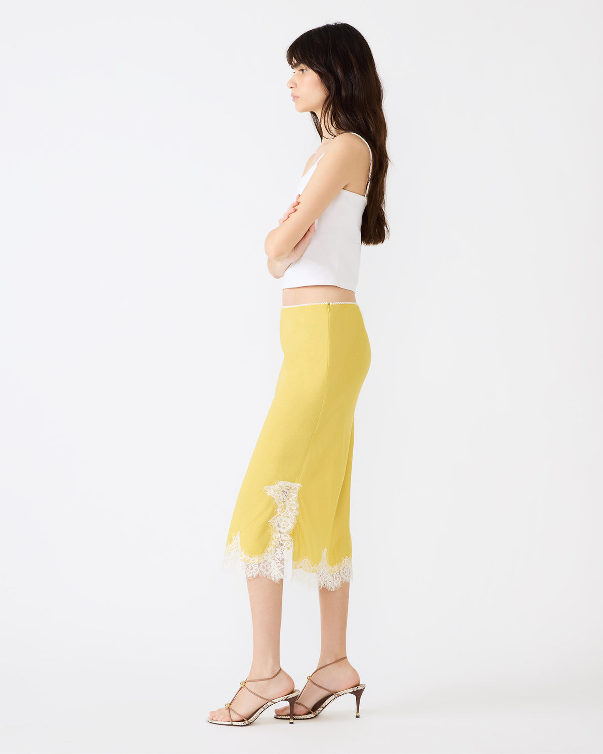CINTHIA Golden Lime Lace Trime Women's Midi Skirt - Steve Madden
