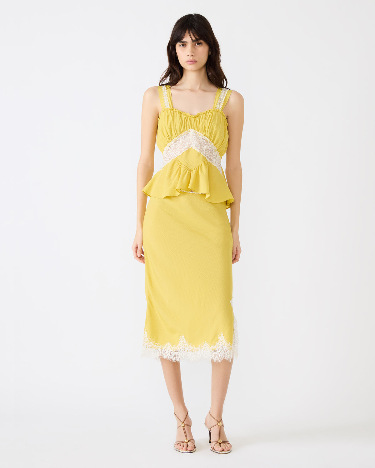 CINTHIA Golden Lime Lace Trime Women's Midi Skirt - Steve Madden