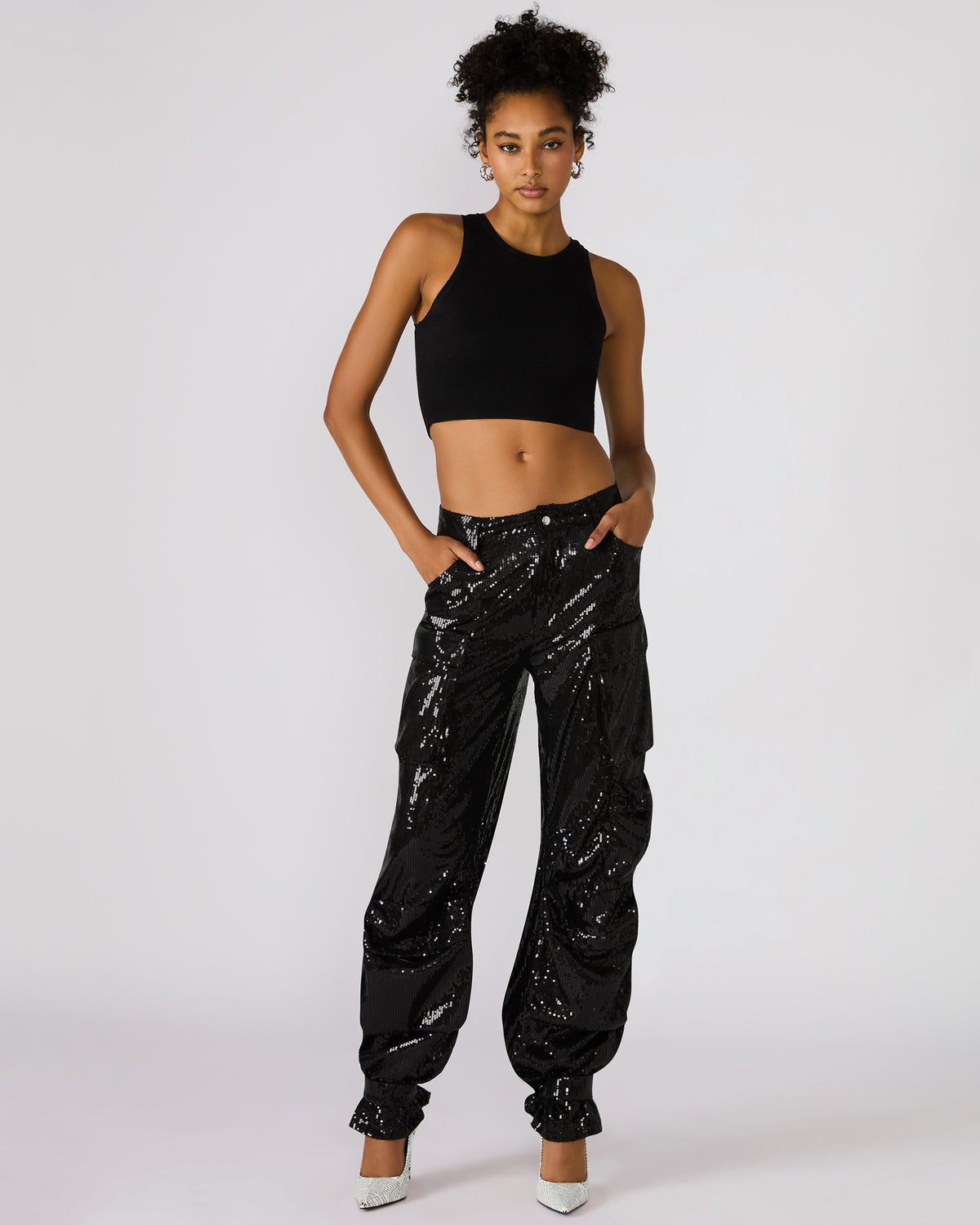 DUO Black Sequin Women's Utility Cargo Pants - Steve Madden