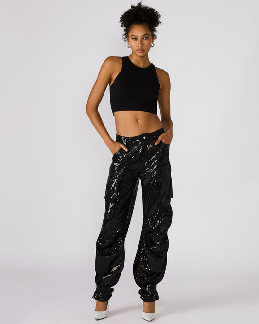 DUO Black Sequin Women's Utility Cargo Pants - Steve Madden