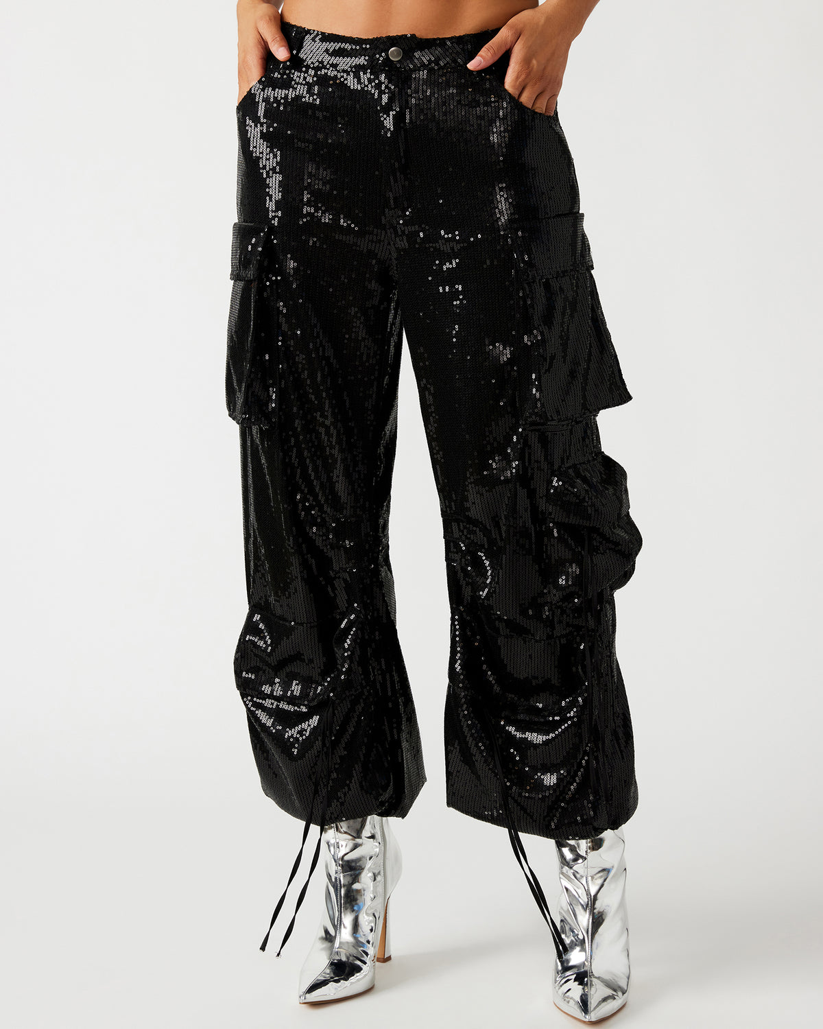DUO Black Sequin Women's Utility Cargo Pants - Steve Madden