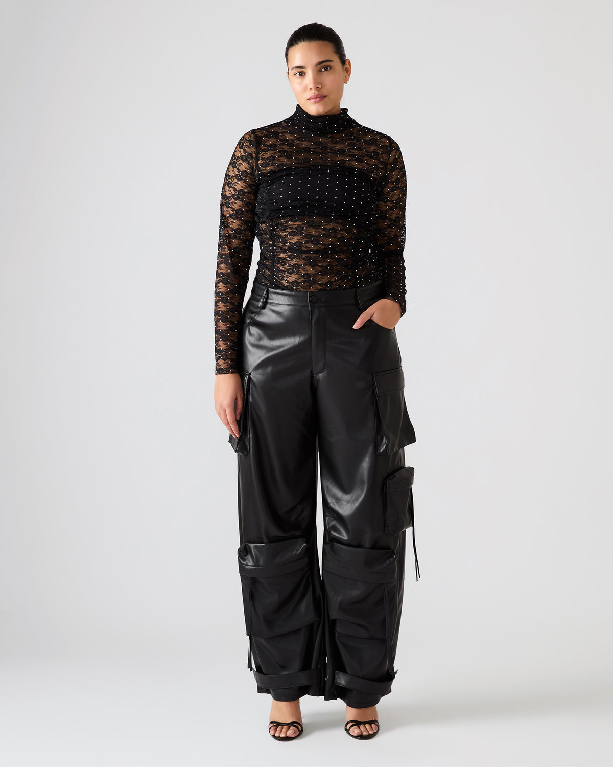 Vegan Leather Duo Black Women's Utility Cargo Pants - Steve Madden
