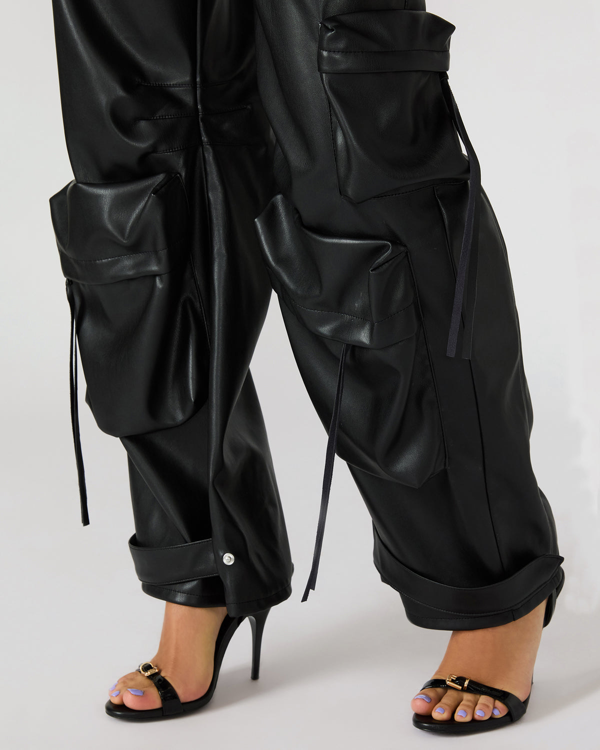 Vegan Leather Duo Black Women's Utility Cargo Pants - Steve Madden