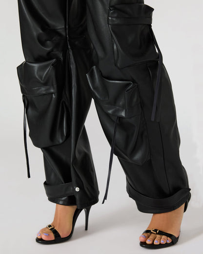 Vegan Leather Duo Black Women's Utility Cargo Pants - Steve Madden