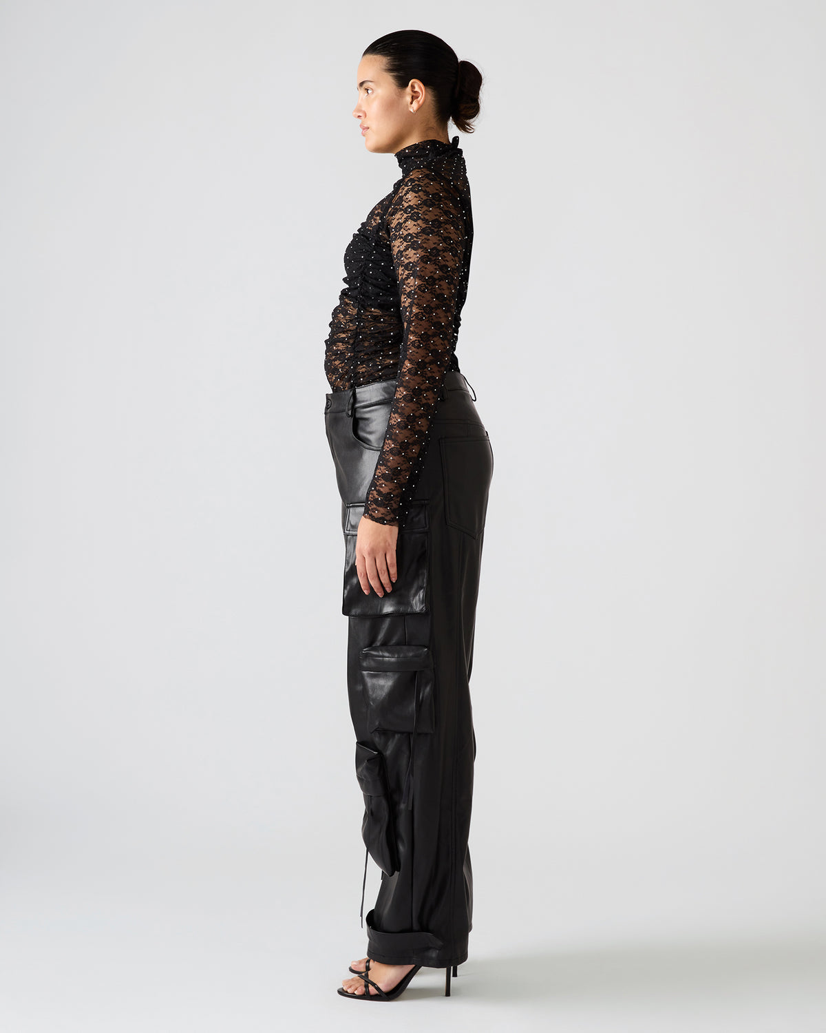 Vegan Leather Duo Black Women's Utility Cargo Pants - Steve Madden
