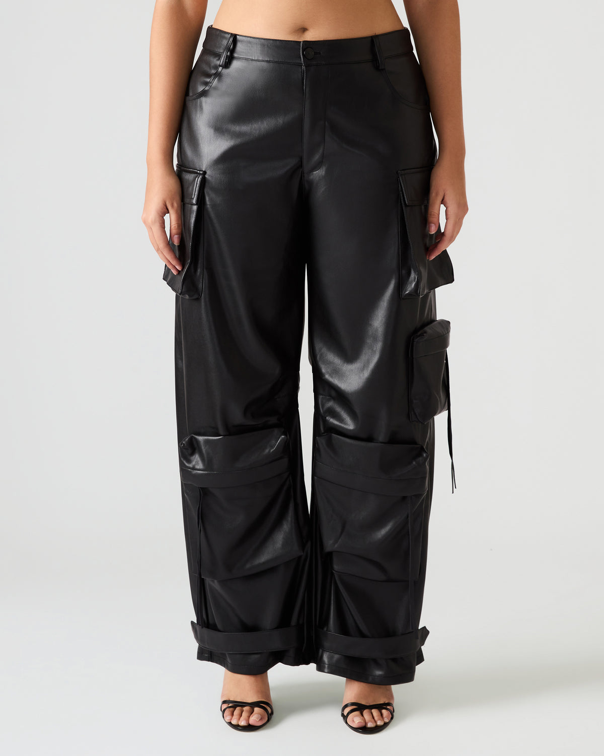Vegan Leather Duo Black Women's Utility Cargo Pants - Steve Madden