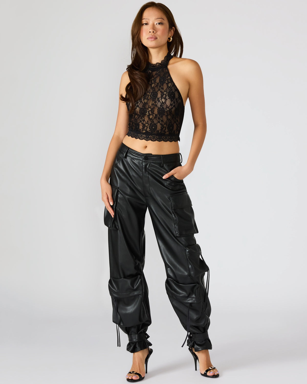 Vegan Leather Duo Black Women's Utility Cargo Pants - Steve Madden
