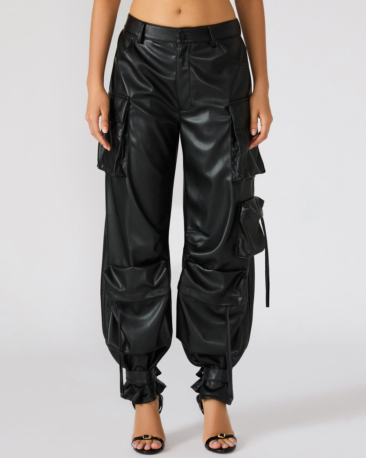 Vegan Leather Duo Black Women's Utility Cargo Pants - Steve Madden