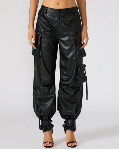 Vegan Leather Duo Black Women's Utility Cargo Pants - Steve Madden