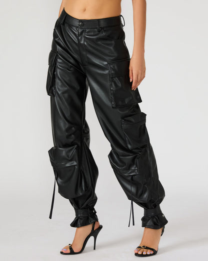 Vegan Leather Duo Black Women's Utility Cargo Pants - Steve Madden