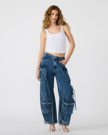 DUO Medium Denim Women's Utility Cargo Pants - Steve Madden