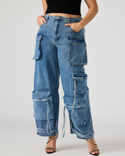 DUO Medium Denim Women's Utility Cargo Pants - Steve Madden