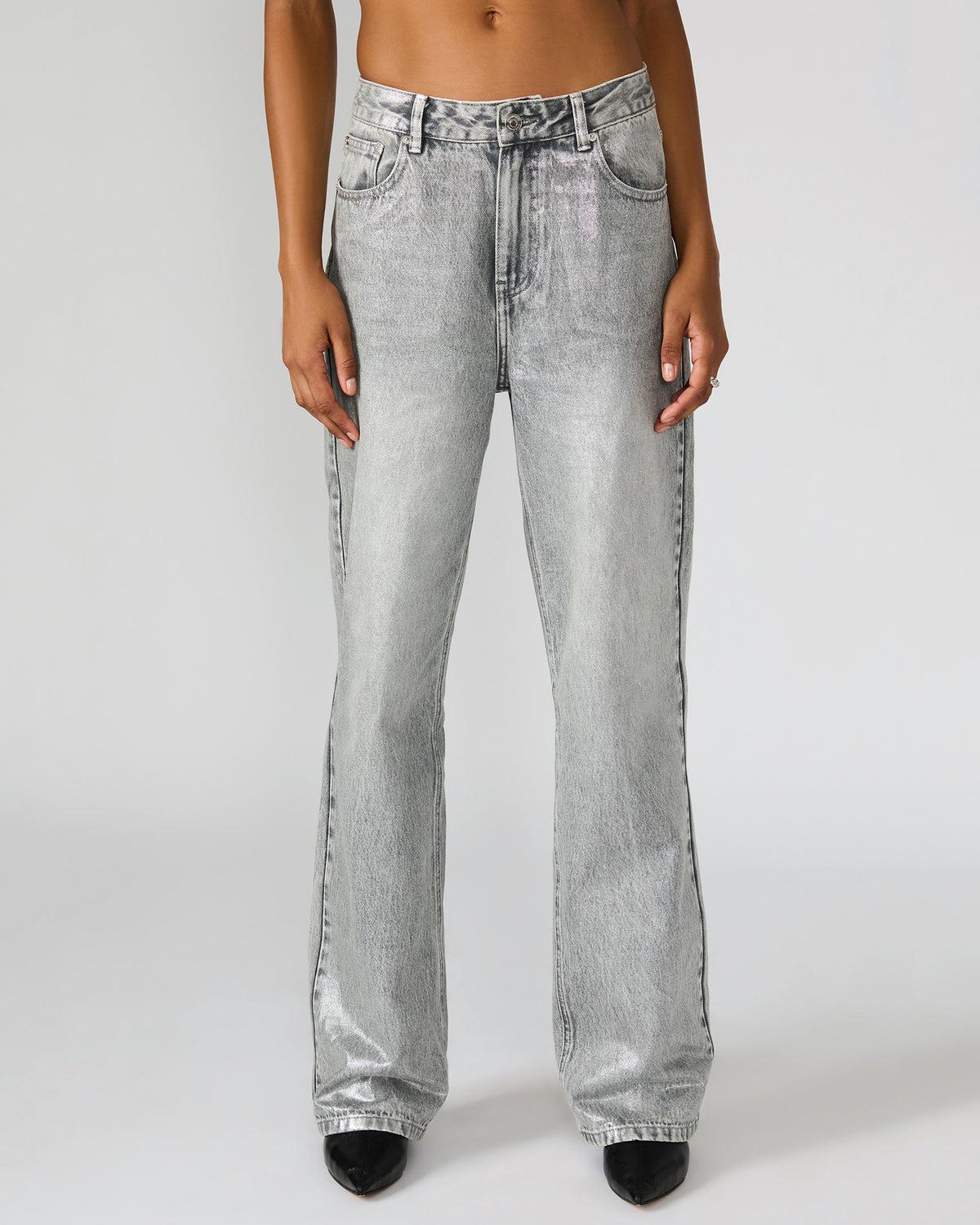 ZO Silver Straight-Leg Metallic Women's Jeans - Steve Madden