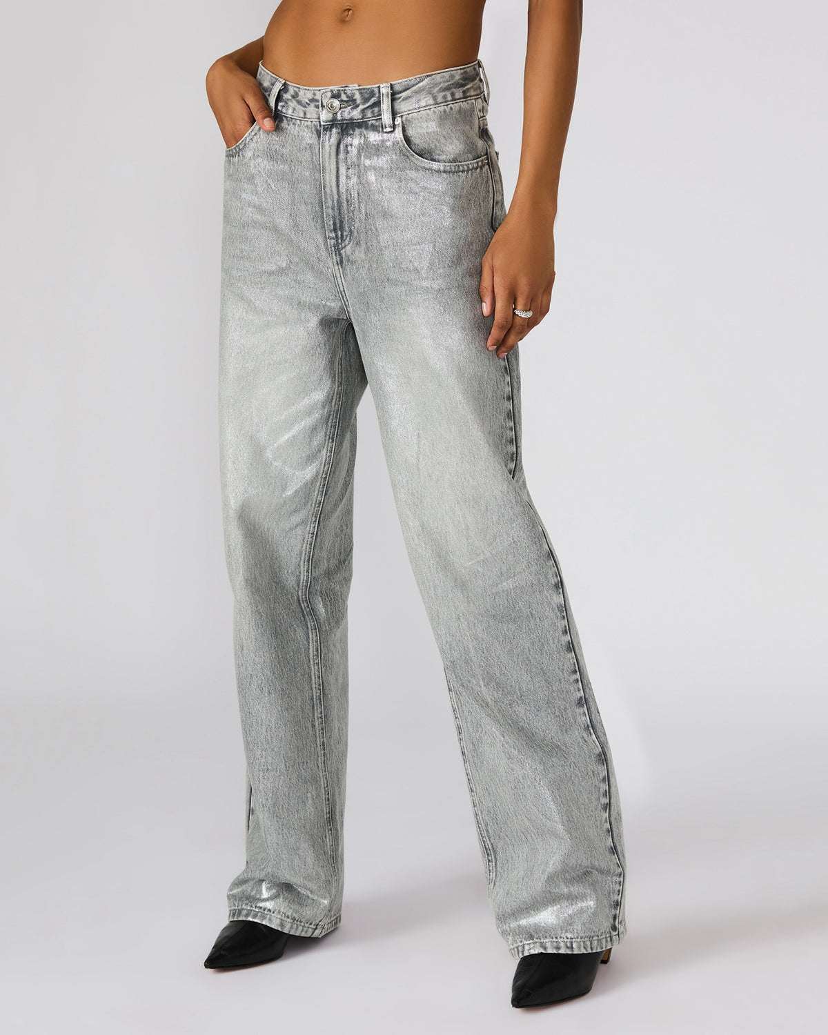 ZO Silver Straight-Leg Metallic Women's Jeans - Steve Madden