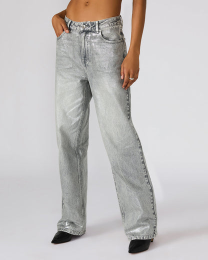 ZO Silver Straight-Leg Metallic Women's Jeans - Steve Madden