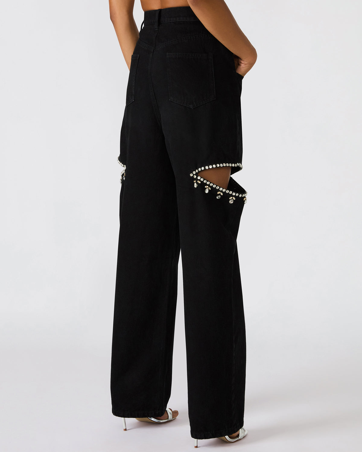 AYLA Black Straight-Leg Rhinestone Embellished Slit Women's Jean - Steve Madden