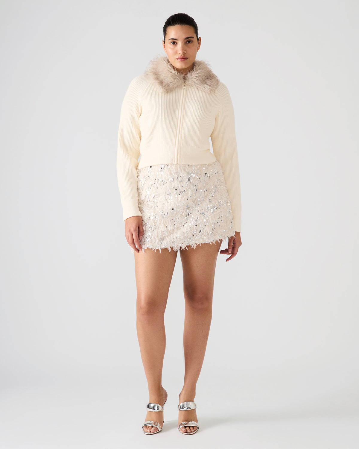 CINDI Ivory Feather Embellished Women's Skirt - Steve Madden