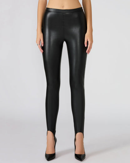 VEGAN LEATHER STIRRUP Black Faux Leather Women's Leggigns - Steve Madden